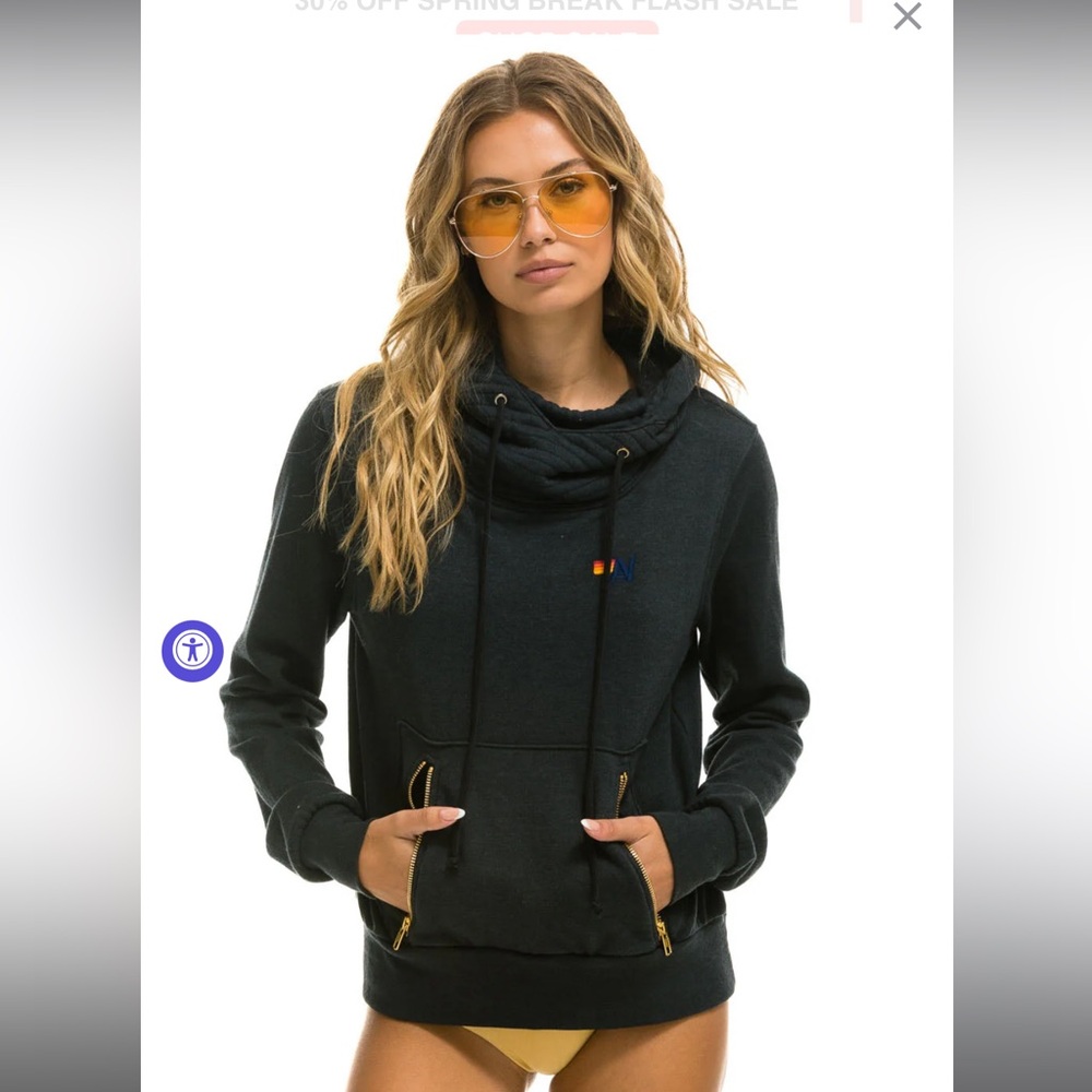 Aviator Nation Ninja Hoodie Charcoal Size Large